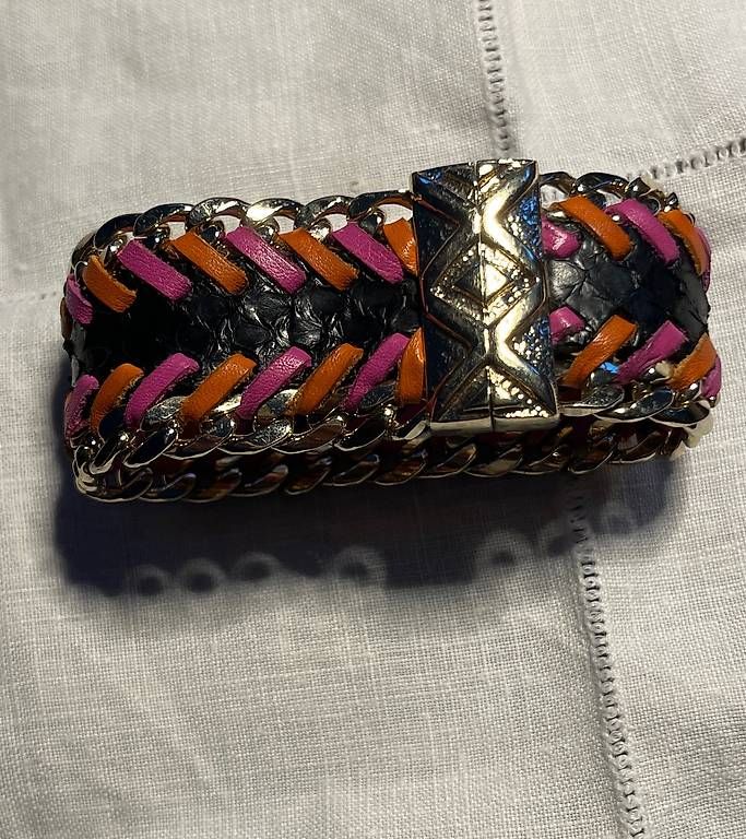 Bracciali & Braccialetti: Echtleder (Python)  Armband mit goldenen Kettendetails – Usato da Maienfeld venduto da Mity88 3