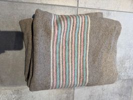 Wollplaid Decke beige gestreift gebraucht guter Zustand