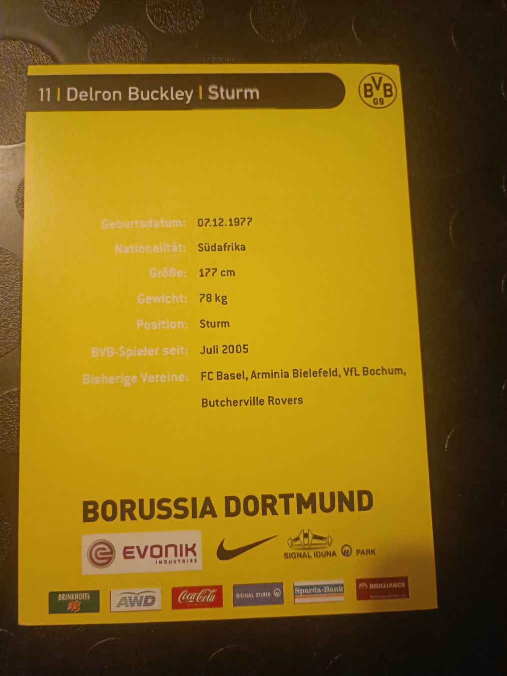 Autografi: Delron Buckley - handsigniert BVB - Borussia Dortmund – Usato da Menziken venduto da Artographs 1
