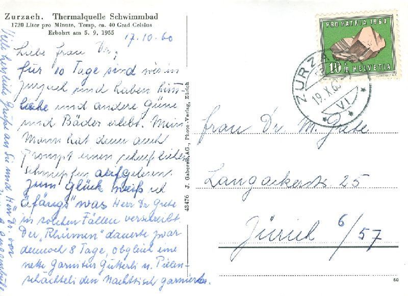 Cartoline postali: Zurzach - Thermalquelle + 1960 – Usato da Emmenbrücke venduto da teestube 1