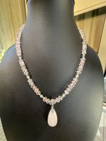 Edle Rosenquarz Kette mit Anhänger, handgefertigt, perfekt f
