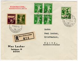 5 Rp. Tellknabe (T.I) Viererblock in Chargé Buntfrankatur