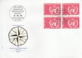 1973 OMM Meteorologische Weltorganisation 4 FDC Viererblock