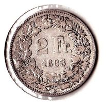 2 FRANKEN 1863 SILBER SELTENER JAHRGANG HOCH KW !!!