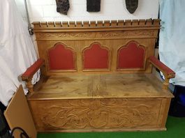 Antike Bündner-Holz-Sitz-Truhe / Sitz-Bank / Bauern-Bank