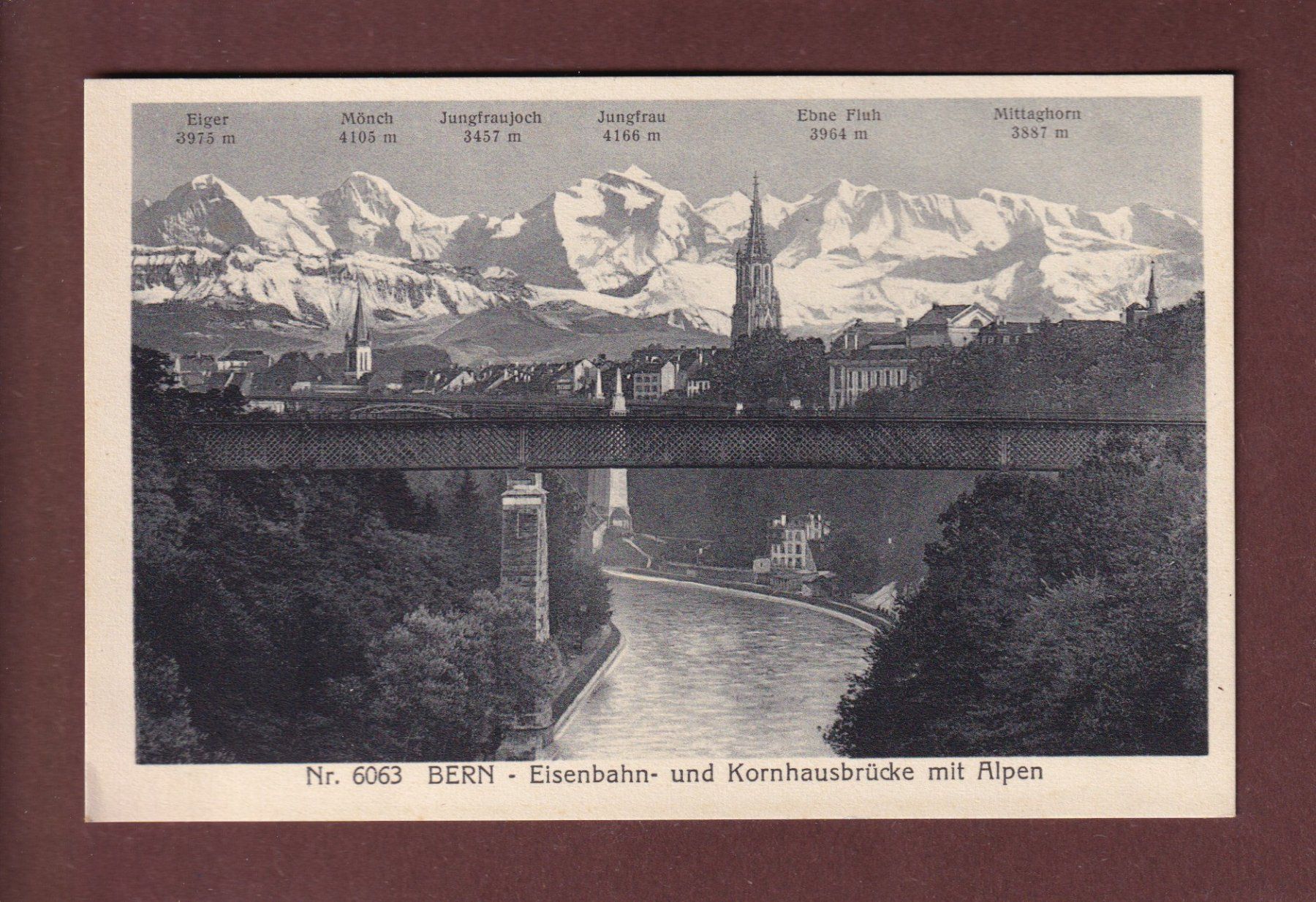 Cartoline postali: BERN - Eisenbahn- und Kornhausbrücke mit Alpen – Usato da Pully venduto da nicecards-shop