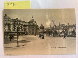 alte Ansichtskarte Luzern Bahnhofplatz