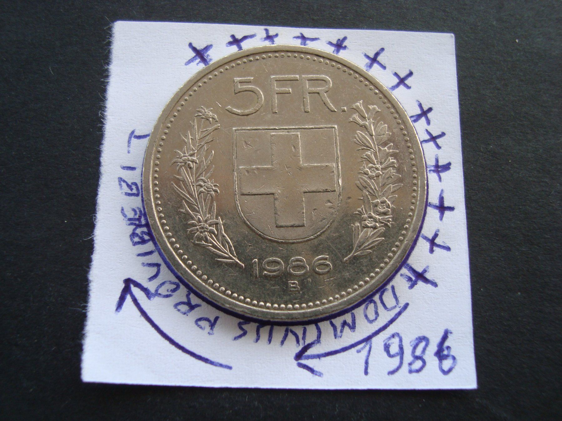 Tutti le monete: 5  Fr 1986 vertifter randschrift – Usato da Gelterkinden venduto da Cakir 1
