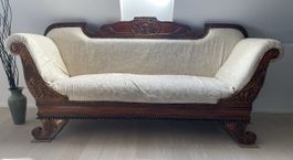 Antique Sofa, England, Ornate Wood, Cream