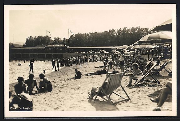 Cartoline postali: AK Lugano, Strandpartie mit Cafe Lido – Usato da Berlin venduto da bartko-reher