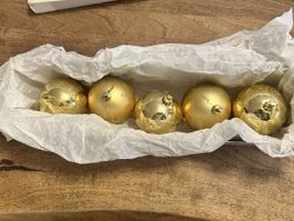 5 Goldene Christbaumkugeln, Weihnachtsbaumschmuck, Top Zusta