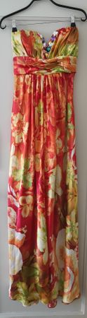 Robe longue fleurie sans bretelles, taille 38, été chic!