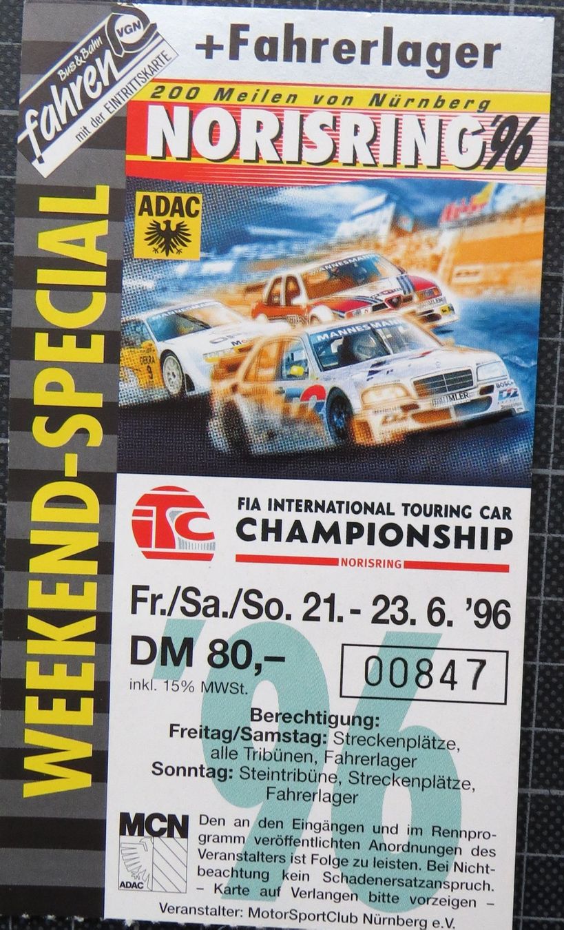 Documenti: Programm DTM in Nürnberg von 1996 inkl. Eintr.karte – Usato da Ettingen venduto da campione_1 1