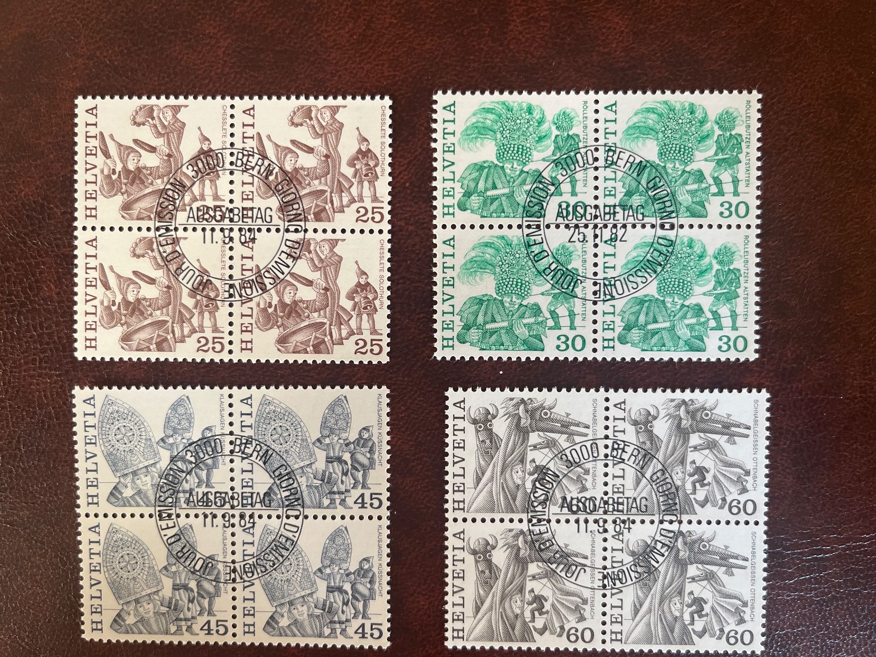 Tous les timbres: 1982-1984 Volksbräuche 4erblock ET-Stempel – Neuf (Voir description) à Freidorf TG par ern_7s68
