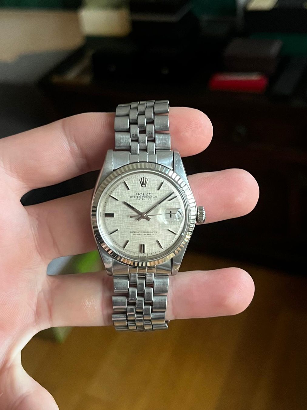 Rolex Orologi: Rolex Datejust 1601 mit "Linen-dial" und Service – Usato da Schaffhausen venduto da immervali 1
