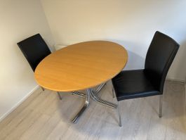Esstisch und 2 Stühle Holz Metall Leder gut erhalten