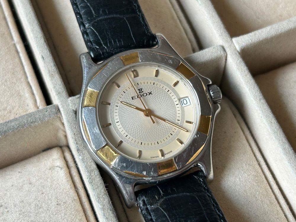 Montre Edox Mécanique Avec Date - Boîtier En Vermeil - Occasion Fonctionnelle - À Voir En Photos