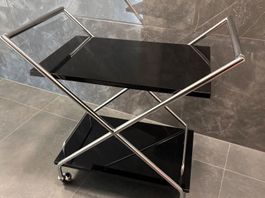 Moderner Designer Servierwagen Silber, Schwarz, Verchromt