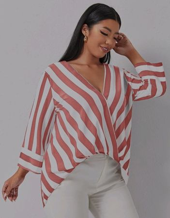 Blouse rayée, col V, 0xl, neuve