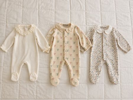 Baby Bodysuit Set Floral Print Bow Print Cream Size 3 months