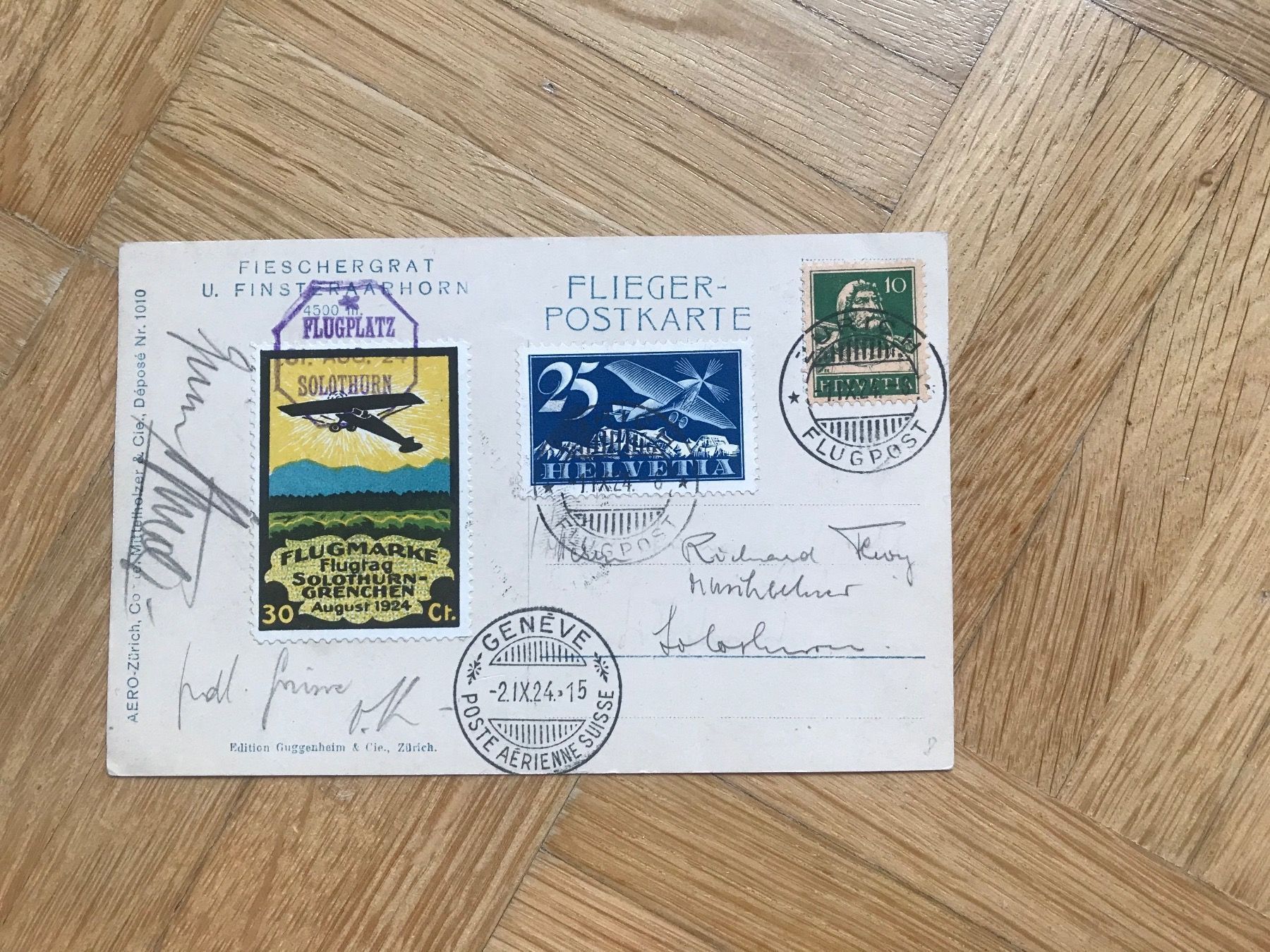 Tutti i francobolli: 1924 Flieger-Postkarte nach Solothurn – Usato da stäfa venduto da brandy66