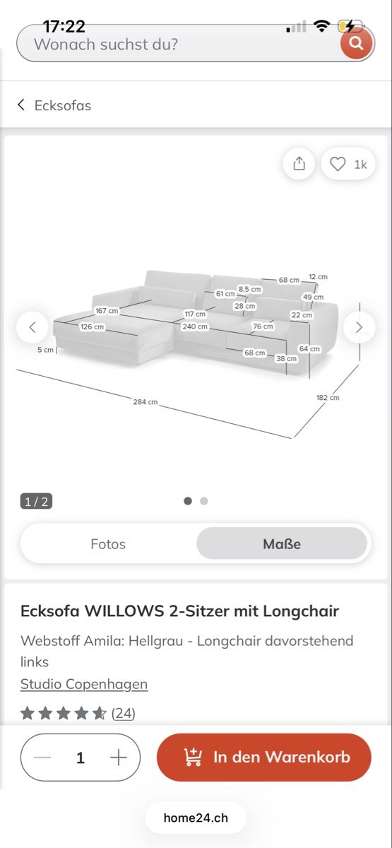 Divani: Ecksofa Studio Copenhagen Willows hellgrau Longchair links – Usato da Dübendorf venduto da lou_xz88 6
