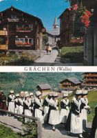 Grächen ( Wallis ) Dorfpartie Trachtengruppe  1981