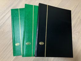 3x leere Briefmarkenalben, je 16 schwarze Doppelseiten