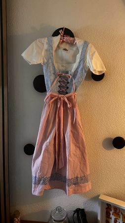 Dirndl Wenger blau rosa Muster Grösse 34 guter Zustand