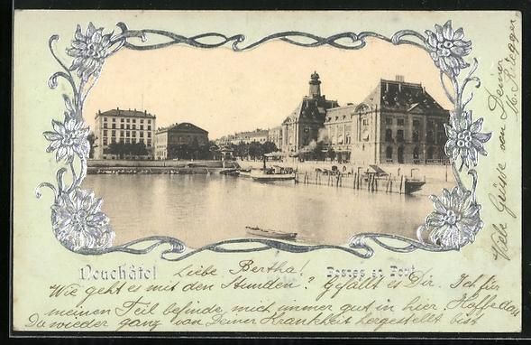 Cartoline postali: AK Neuchâtel, Postes et Port, 1904 – Usato da Berlin venduto da bartko-reher