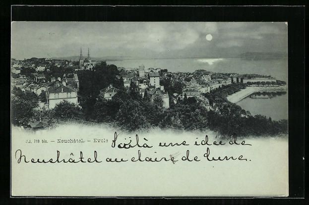 Ansichtskarten: Mondschein-AK Neuchâtel, Evole – Gebraucht aus Berlin von bartko-reher