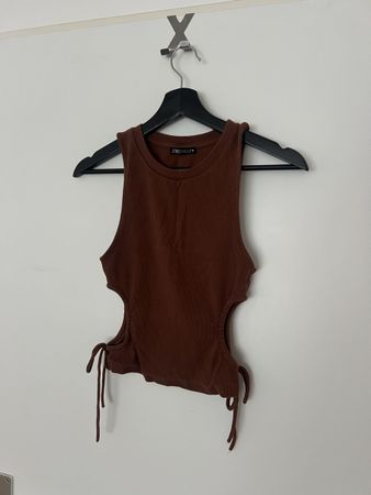 Damen Top Zara braun Grösse M mit Schnürung