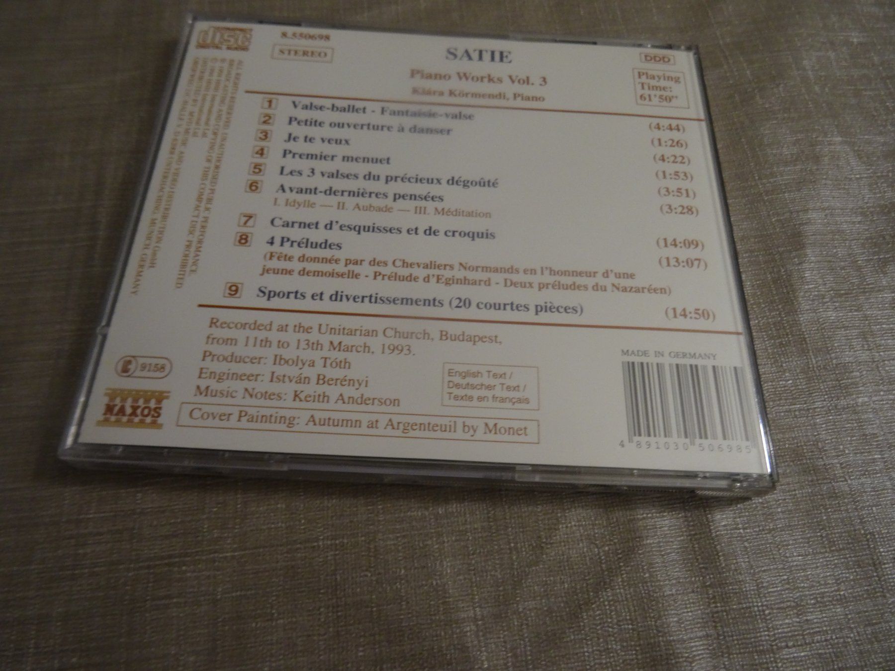 CD: Satie - Piano Works Vol. 3 - CD - Klassik – Usato da Olten venduto da Disc-Ausverkauf 1