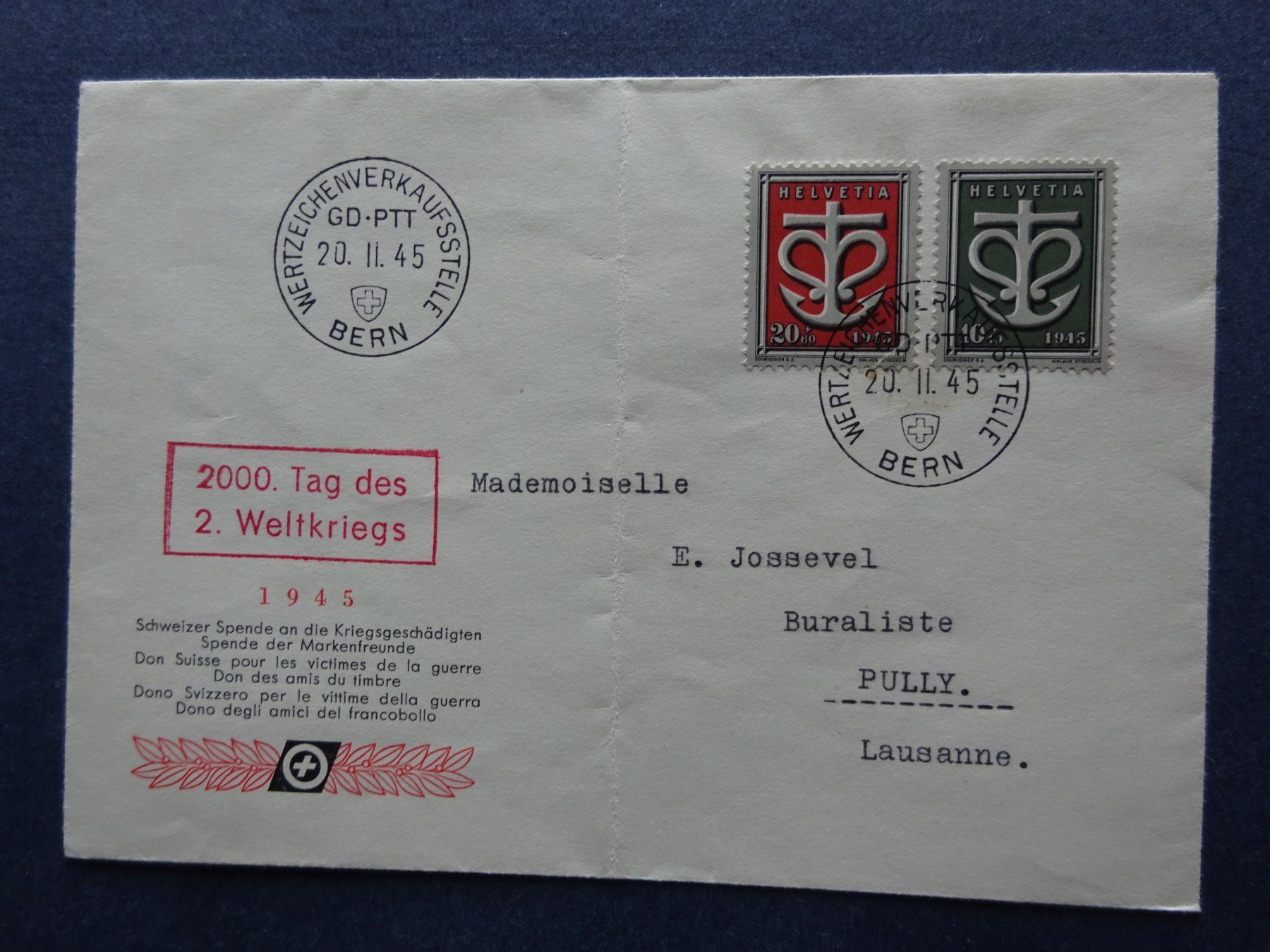 Alle Briefmarken: 1945 W19-W20 Sondermarken FDC – Gebraucht aus Appenzell-Steinegg von adi1975 4