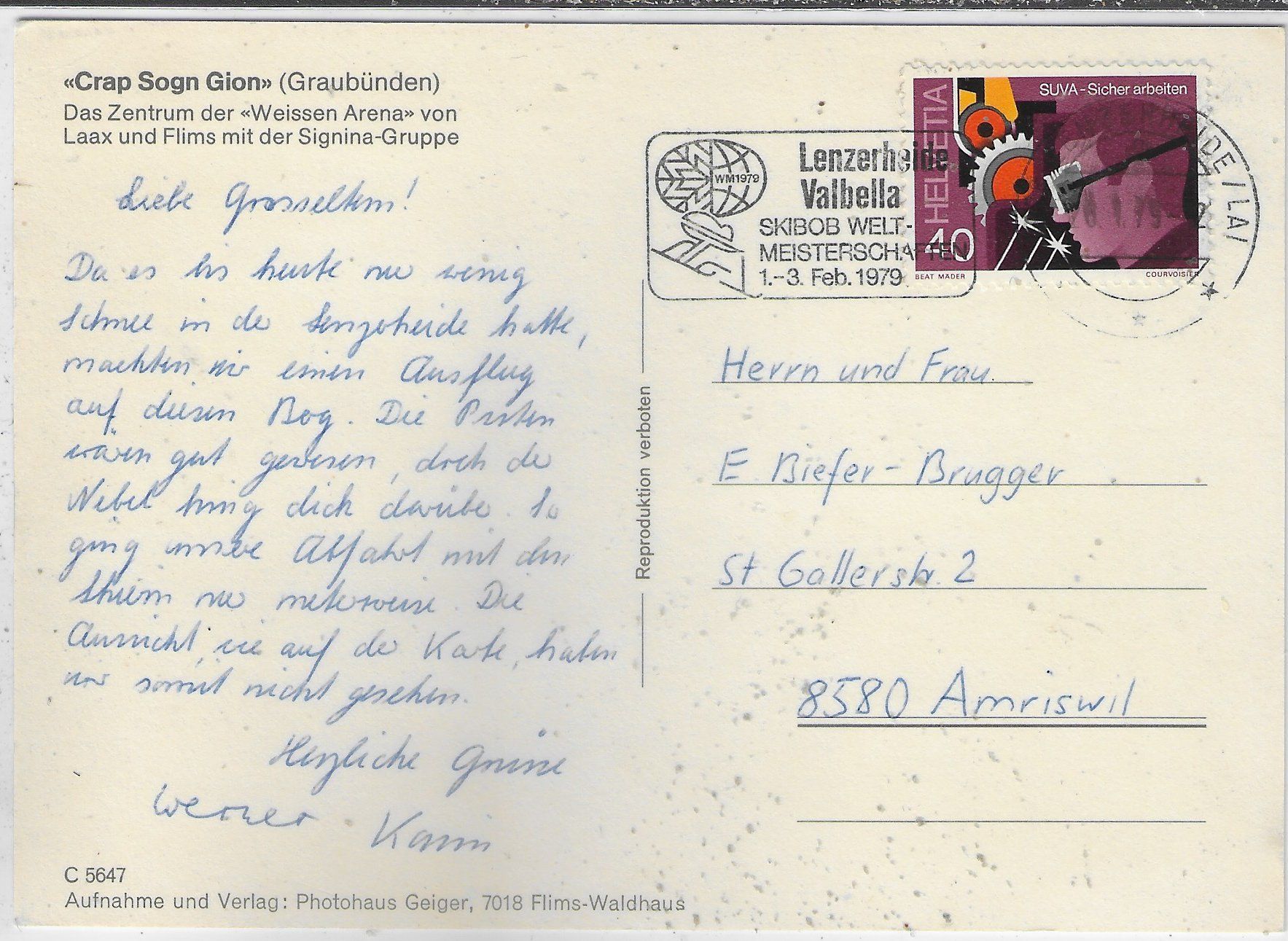 Cartoline postali: Crap Sogn Gion  - Luftseilbahn – Usato da Ettingen venduto da Kartenplanet 1