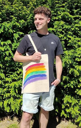 Handbemalte Regenbogen Stofftasche aus Baumwolle / NEU