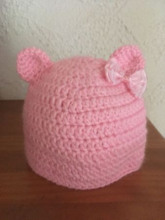 Babymütze mit Öhrchen Merinowolle Handarbeit Mütze gehäkelt