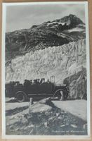 Postauto auf Furkastrasse mit Rhonegletscher um 1940