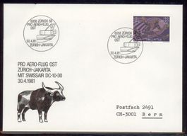 1981, FDC, Pro Aero, Flug Zürich–Jakarta mit Swissair