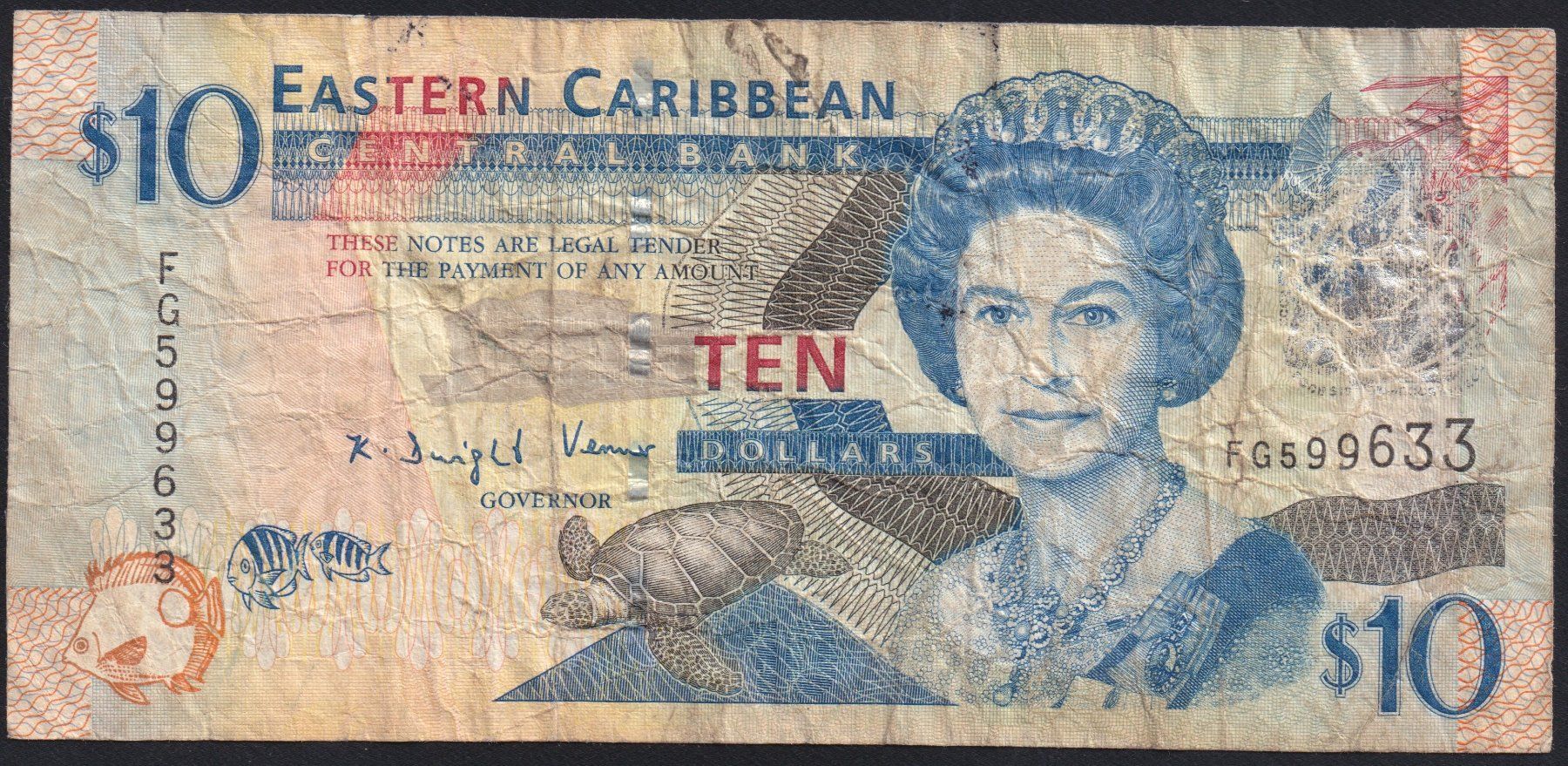 Banconote: Eastern Caribbean Staates 10 Dollars 2008 – Usato da Brugg AG venduto da banknoten_muesli