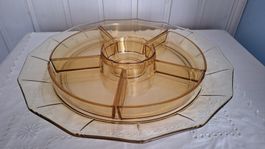 Hübsche Vintage  Apero-Platte / Dip Platte   Glas  gelb