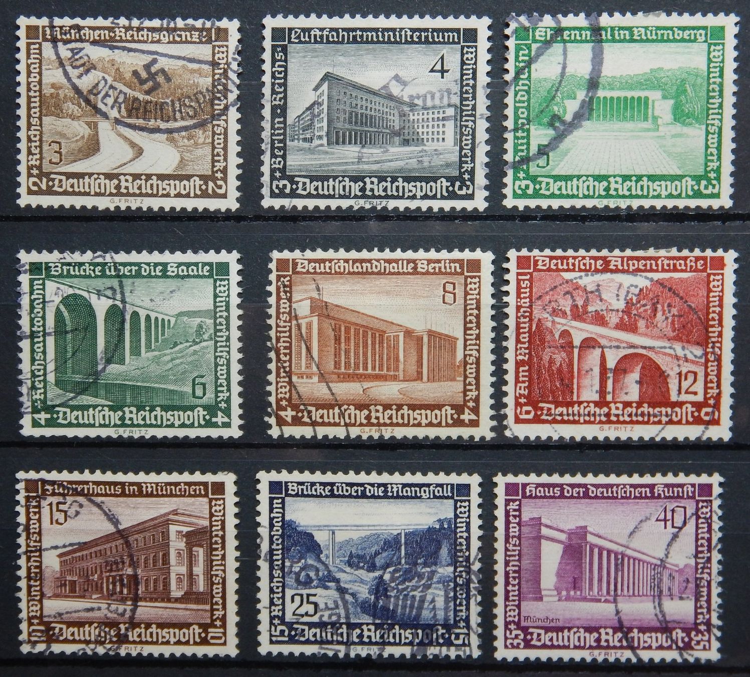 Alle Briefmarken: Deutsches Kat. 634-642 gest. 1936 – Gebraucht aus Zürich von Muehlekauf