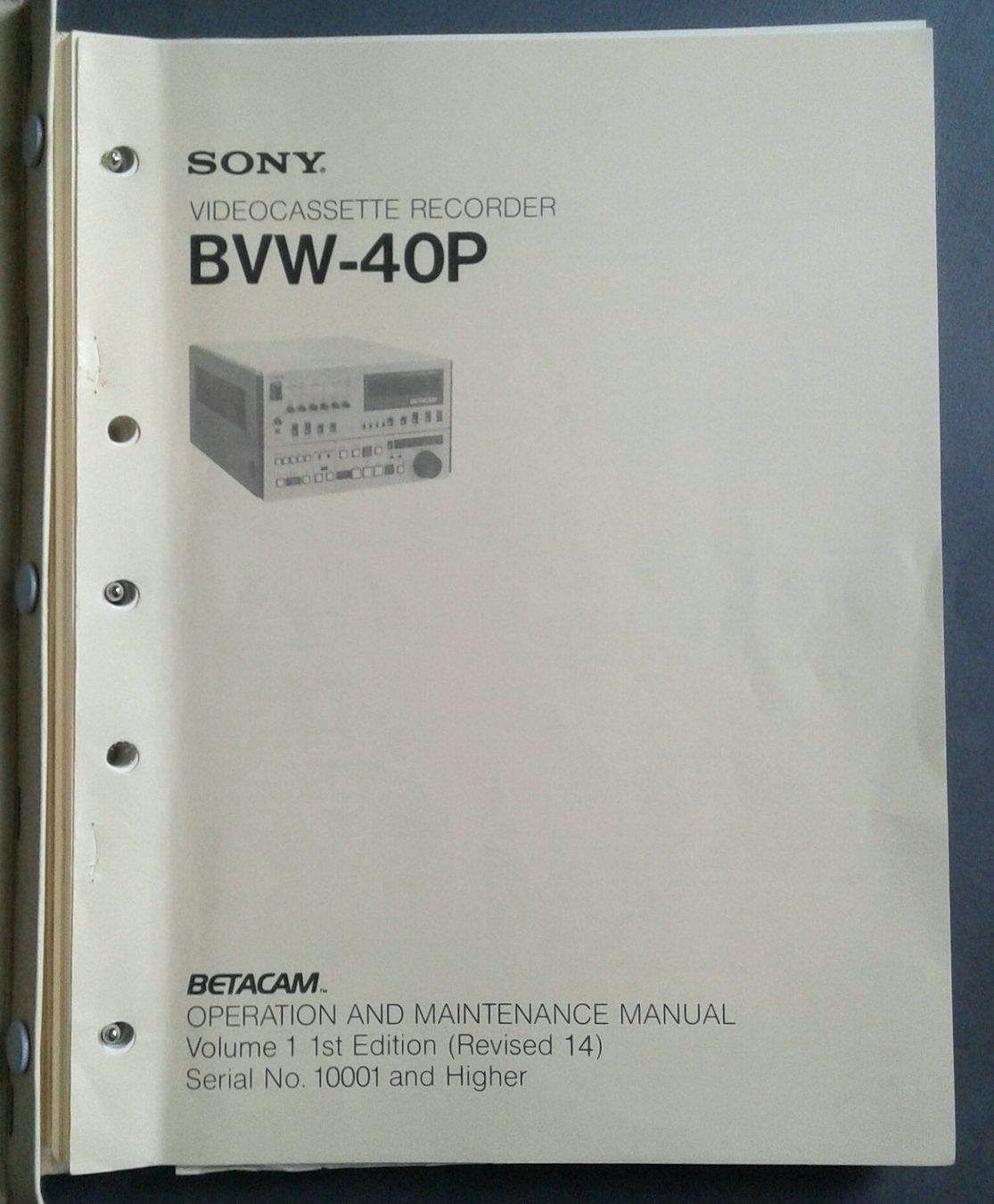 Libri: Sony BVW 40P Operation & Maintenance mnl – Usato da Lausanne venduto da LasloH
