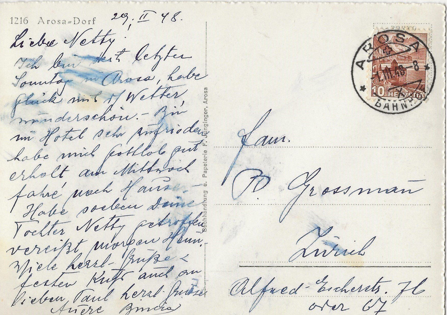 Cartoline postali: Arosa, 1948 – Usato da Frauenfeld venduto da Merk52 1