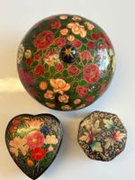 3er Set: Vintage handgefertigte Kaschmir-Pappmaché-Kästchen
