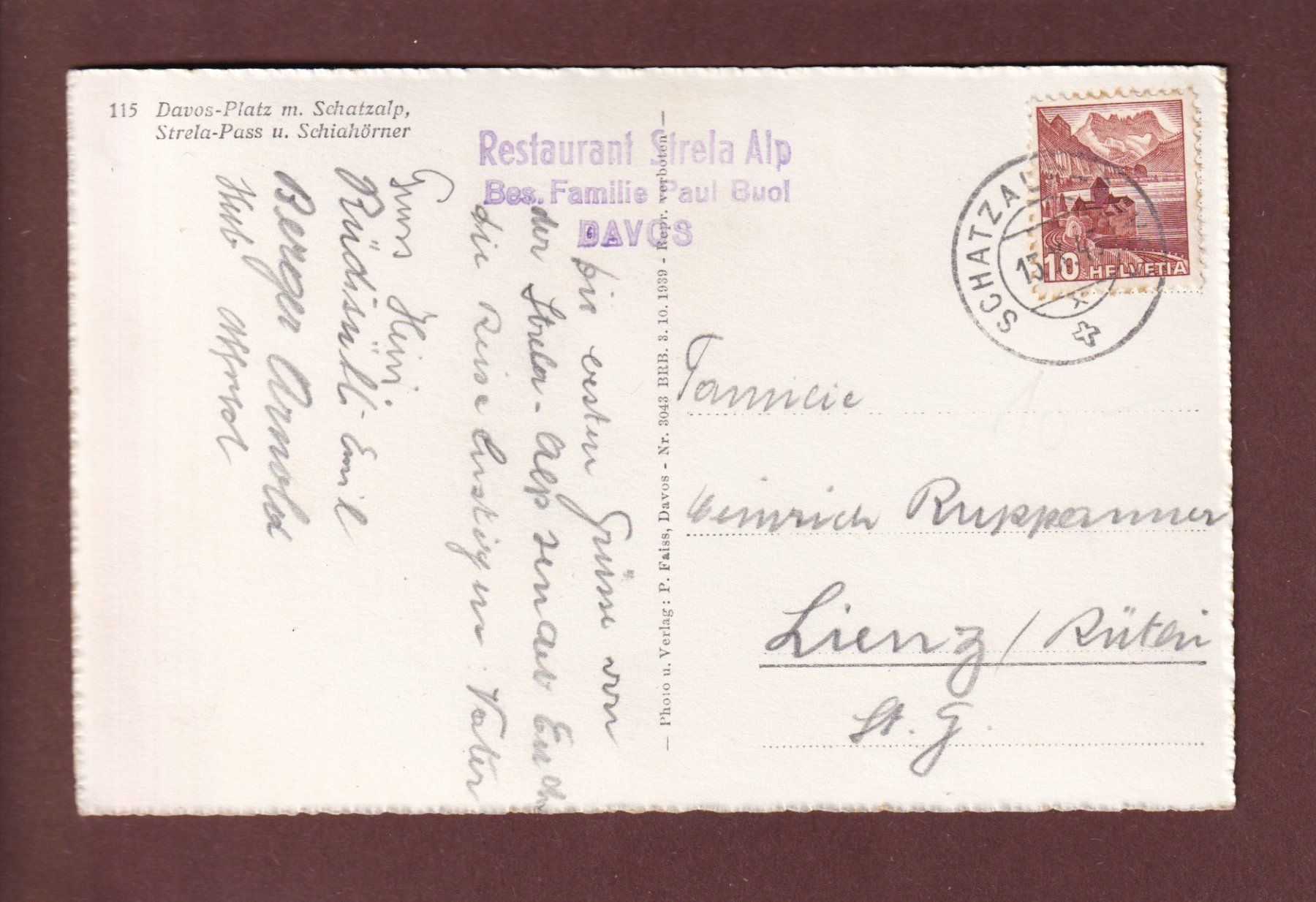 Cartoline postali: DAVOS-PLATZ - 1943 – Usato da Pully venduto da nicecards 1