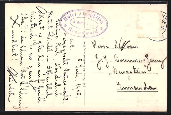 Cartoline postali: AK Braunwald, Hotel Alpenblick, 1915 – Usato da Berlin venduto da bartko-reher 1