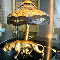 ART DECO TISCHLAMPE ZINKGUSS BRONZIERT GLAS FRANCE UM 1930