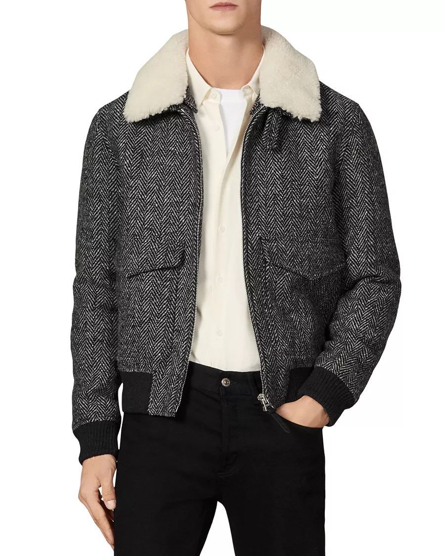Sandro Giacche: Sandro Shearling Collar Herringbone Aviator Jacke in Grösse – Usato da Mörschwil venduto da ReLuxeAtelier