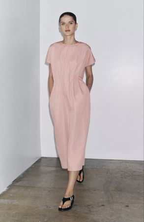 Rosa Kleid aus Baumwoll-Leinen-Mischgewebe, Größe S